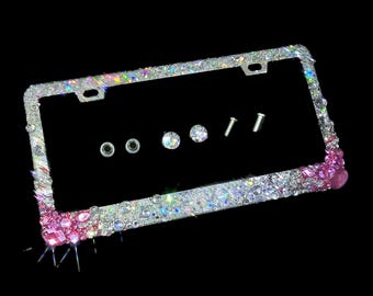 Cornice per targa fatta a mano con brillantini: glitter argento, strass rosa