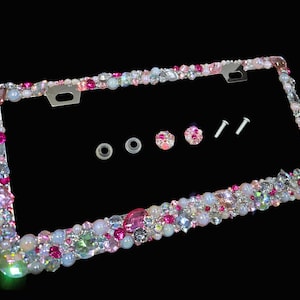 Handmade Pink Rhinestone & Pearl Bling License Plate Frame