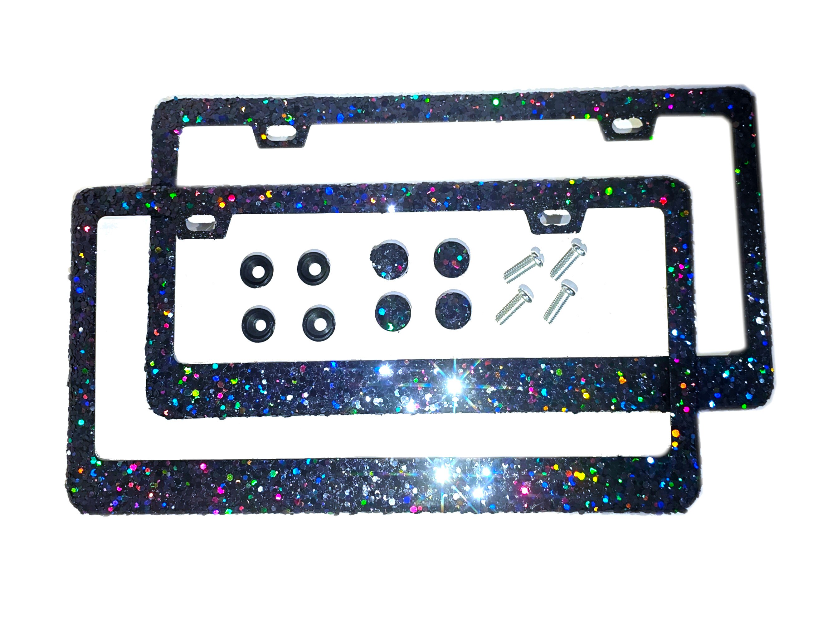 Cornici Targa Antifurto Cornici Targa Con Strass - 2 Pezzi Acciaio Inox Con Cristalli