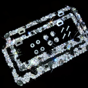 Handmade Bling License Plate Frames: 3D Rhinestone Crystal, Anti-Theft (Set of 2)