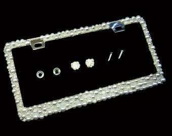 3D Pearl license plate frame hand made in America  holder anti theft screw caps  number plate