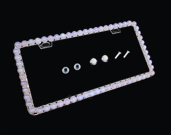 3D Bling License Plate Frame Big Chunky Baby Light Pink AB Pearls Handmade 1 Row Holder Screw Caps Bedazzled Sparkly Gift for Girls Women