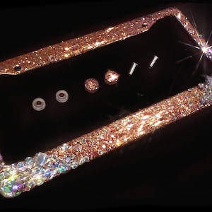 Handmade Rose Gold Glitter Rhinestone License Plate Frame