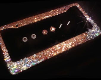 Handmade Rose Gold Glitter Rhinestone License Plate Frame