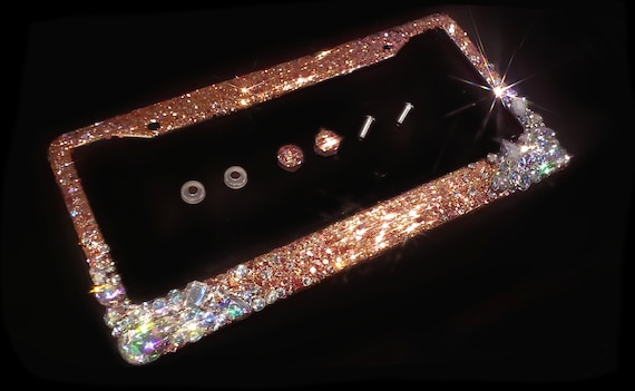 Bling License Plate Frame Rose Gold Big Crystals And Glitter - Big Rose Gold Picture Frame Bling License Plate Frame Rose Gold Big Crystals And Glitter - Big Rose Gold Picture Frame