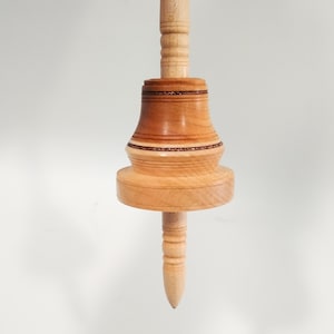 Tibetan Style Supported Spindle with Steel Tip for Hand Spinning Sugar Maple and Wild Cherry (Made to Order)