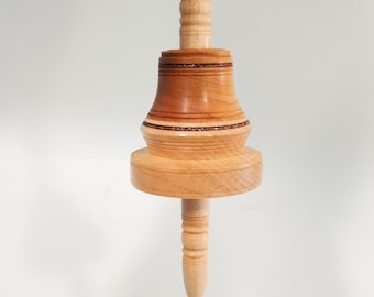 Tibetan Style Supported Spindle with Steel Tip for Hand Spinning Sugar Maple and Wild Cherry (Made to Order)