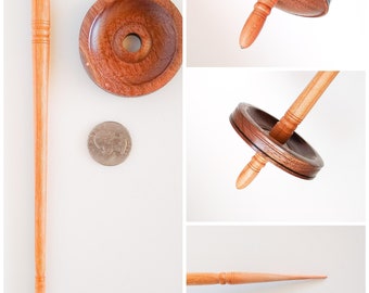 Interchangeable Whorl Tibetan Spindle (Purse Size) in Wild Cherry and Black Walnut (Made to Order)