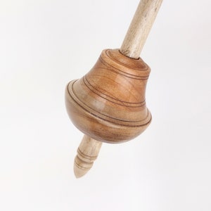 Tibetan Style Supported Spindle for Hand Spinning in Silver Maple and Cherry with Stainless Steel Tip (Made to Order)