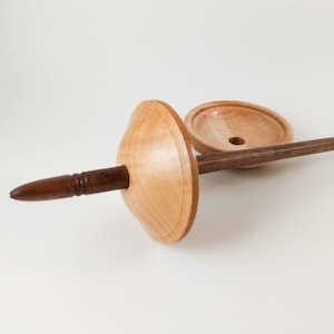 Interchangeable Whorl Spindle Starter Kit With Extra Whorl for Hand Spinning in Sugar Maple and Black Walnut Steel Tip (Made to Order)