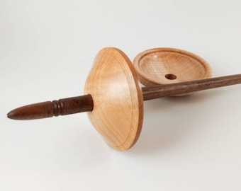 Interchangeable Whorl Spindle Starter Kit With Extra Whorl for Hand Spinning in Sugar Maple and Black Walnut Steel Tip (Made to Order)