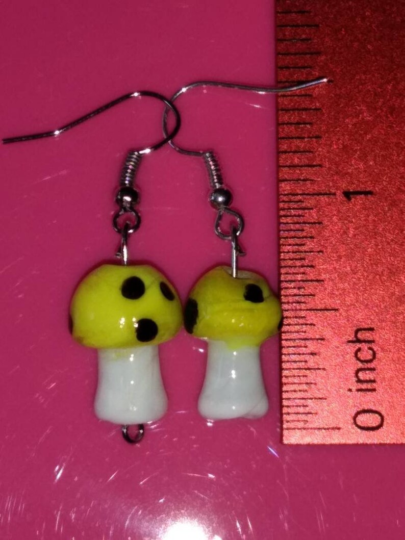 Yellow mini mushroom earrings