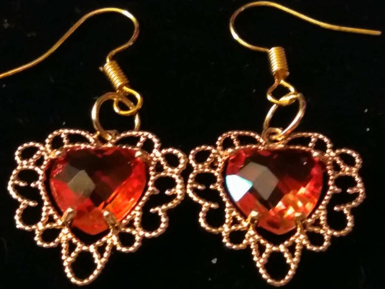 Red faceted crystal heart earrings