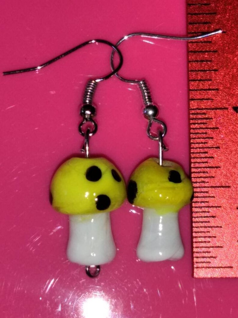 Yellow mini mushroom earrings