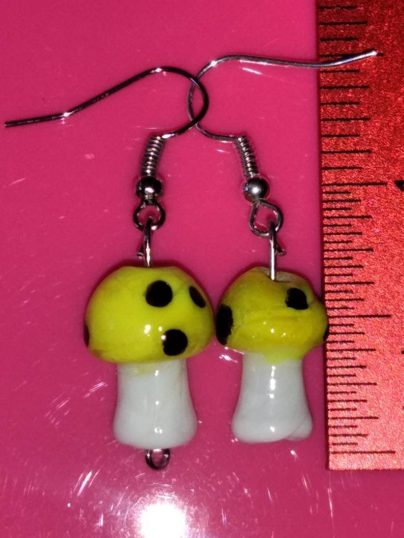 Yellow mini mushroom earrings