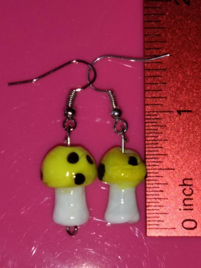 Yellow mini mushroom earrings