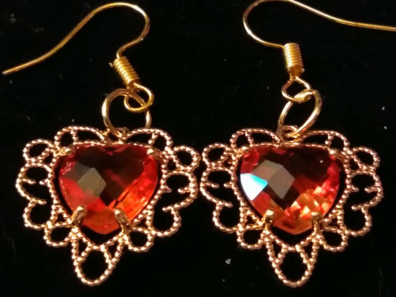 Red faceted crystal heart earrings
