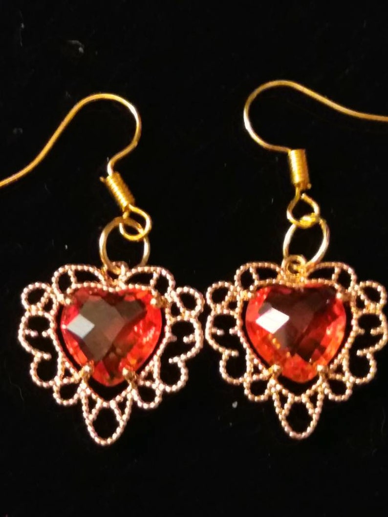 Red faceted crystal heart earrings