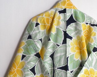 Japanese vintage yukata - women's summer cotton kimono - yellow peony flowers - printed - WhatsForPudding #3651