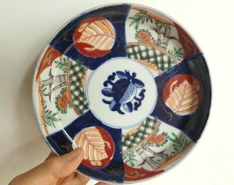Porcelain dishes - Japanese antique - set of 2 - Japanese garden - hand painted - 100 years old Imari ware - WhatsForPudding #3599