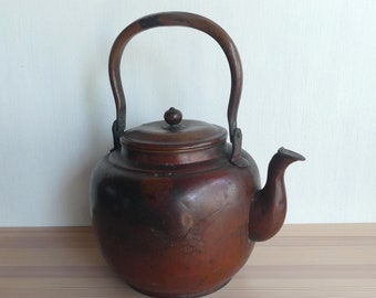 Copper pitcher - Japanese antique - hand tapped and etched - flying goose and pampas grass - 1/2 UK gallon (2.2L) - WhatsForPudding #3589
