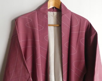 Women's kimono jacket - Japanese vintage - 100% silk - flowing water - antique rose - WhatsForPudding #3548