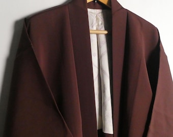 Women's kimono jacket - Japanese vintage - 100% silk - silver grass - mauve brown - WhatsForPudding #3688