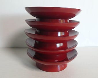 Lacquered wooden plates - Japanese antique - set of 5 - dessert plates - WhatsForPudding #1834