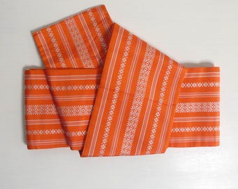 Women's casual obi sash - Japanese vintage - "han-haba (half-width)" sash - orange - well used - WhatsForPudding #1967