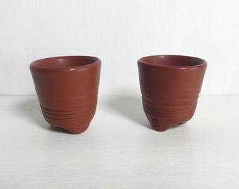 Ceramic sake cups - Japanese vintage - set of 2 - studio pottery - handmade - good luck cups - WhatsForPudding #3928