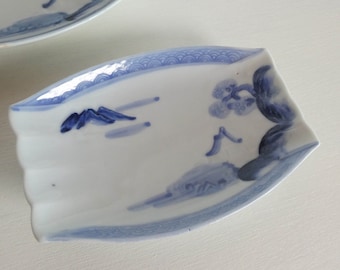 Porcelain plates - Japanese vintage - set of 3 - landscape - sushi/fish plates - early 20C - WhatsForPudding #3672