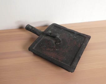 Lidded table dustpan - Japanese antique - bread crumb catcher - tin - trinket box - WhatsForPudding #3769