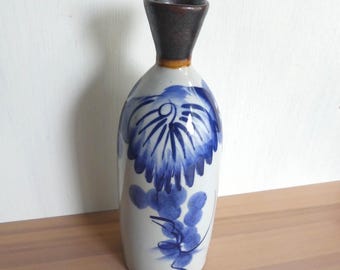 Porcelain vase - Japanese antique - sake serving bottle - hand painted - chrysanthemum and grapes - WhatsForPudding #3980