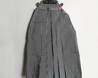 Japanese vintage hakama - silk - "umanori" style - unisex - black and silvery gray stripe - WhatsForPudding #3219