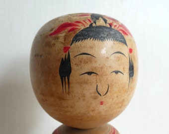 Kokeshi doll - Japanese vintage - wooden doll - hand painted - signed - - Japanese traditional handcraft - WhatsForPudding #3594
