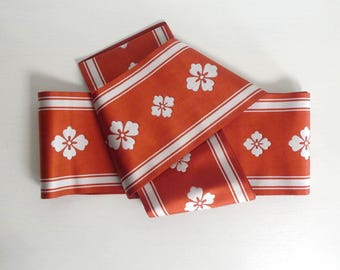 Casual obi sash - Japanese vintage - synthetic - floral rhombus pattern - WhatsForPudding #3825
