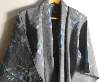 Japanese vintage yukata - women's summer cotton kimono - balloon flowes - hip size 35"-41" (91-102 cm) - WhatsForPudding #3658