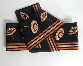 Casual obi sash - Japanese vintage - umbrella pattern - made of synthetic fibre - WhatsForPudding #3826