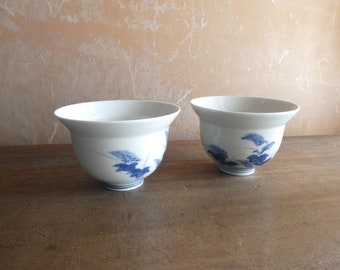 Porcelain bowls - Japanese antique - set of 2 - hand painted - Nabeshima ware - WhatsForPudding #3428