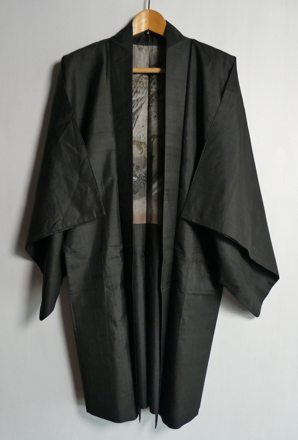 Men's Kimono Jacket Silk Japanese Vintage Dark Gray Etsy UK