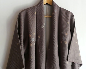 Silk kimono - Japanese vintage - textured fabric - tie dyed - smoky lilac - WhatsForPudding #3232