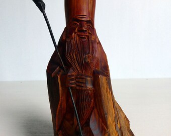 Hand carved small wooden statue - Japanese vintage - Fukurokuju (one of Seven Lucky Gods of Japan) - WhatsForPudding #3159