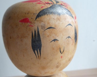 Kokeshi doll - Japanese vintage - wooden doll - hand painted - signed - Japanese traditional handcraft - WhatsForPudding #3593