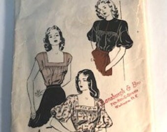 1940's Butterick 3965 Pattern Misses' Blouse with Neckline and Sleeve interest