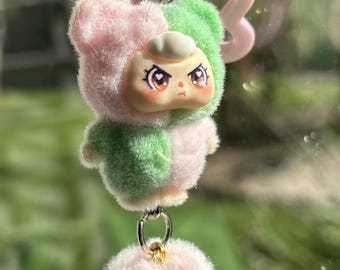 Grumpy Face Friends Keychain Bag Charm, Plush Orange Character Accessory