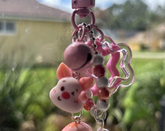 Kawaii Bell Keychain, Beaded Bag Charm, Fun Accessory Rainbow