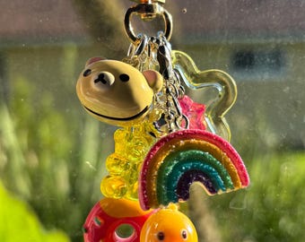 Kawaii Bell Keychain, Beaded Bag Charm, Fun Accessory Sunshine Yellow Duckie Star