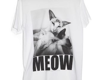 MEOW Cat KITTY cute FUN siamese graphic shirt white cotton