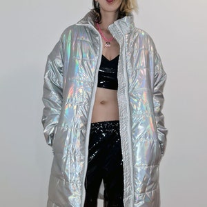 Silver shiny iridescent rainbow rave punk kinky coat