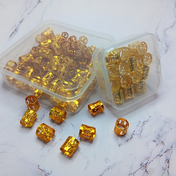 Gold Filigree Metal Adjustable Cuff Braid/Dread Accessory - 14 Beads with Box - Dreadlock Hair Jewelry